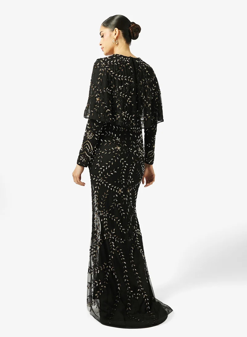 ماري فستان بأكمام كاب مرصع بالترتر